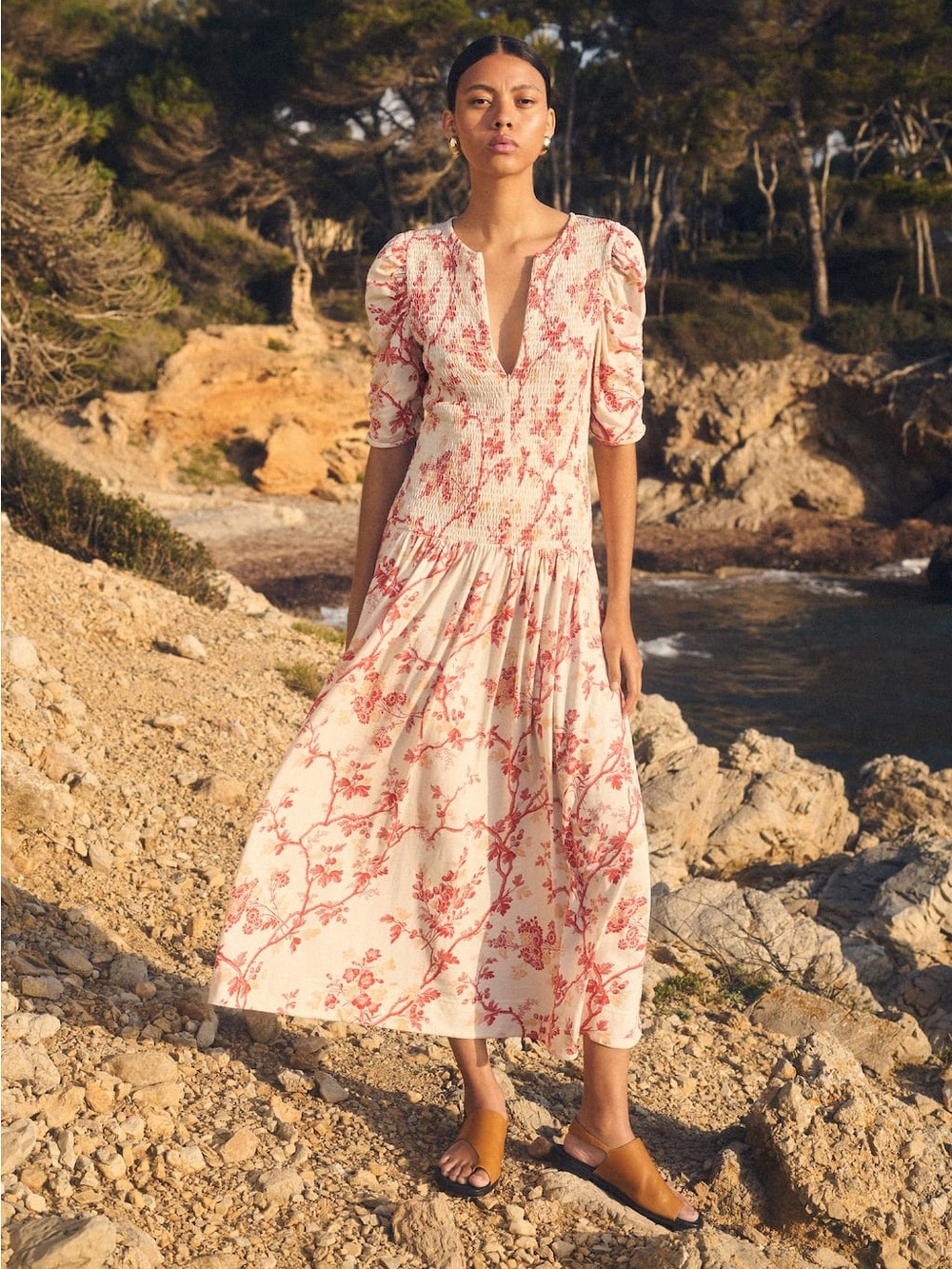 ME+EM Modern Botanical Print Maxi Dress